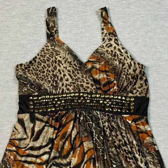 Studio West Apparel Sleeveless Midi Dress Womens Size L Multicolor Animal Print - Picture 5 of 14